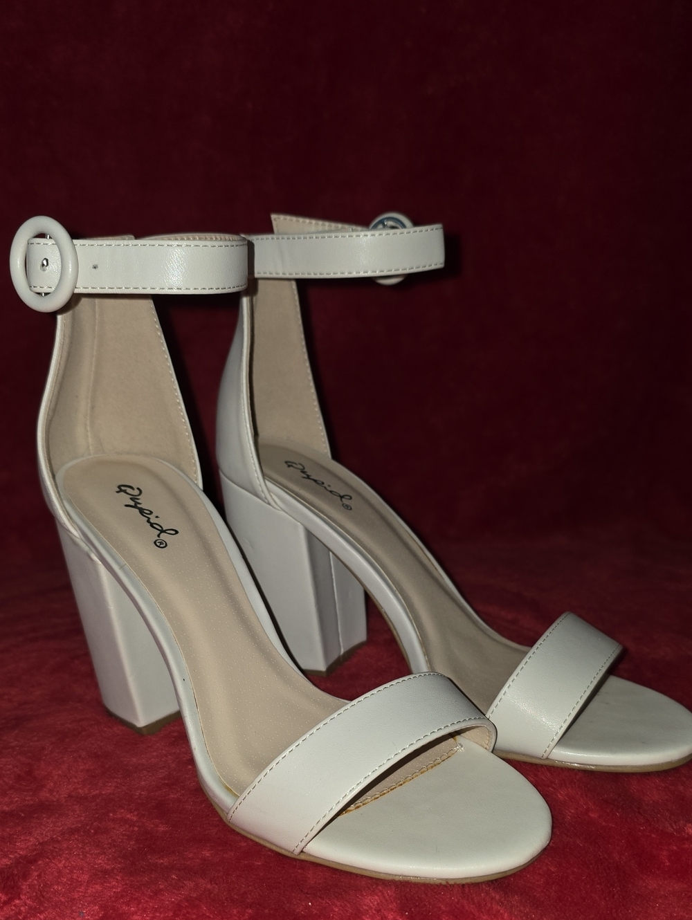 Qupid White Ankle Strap Block Heels